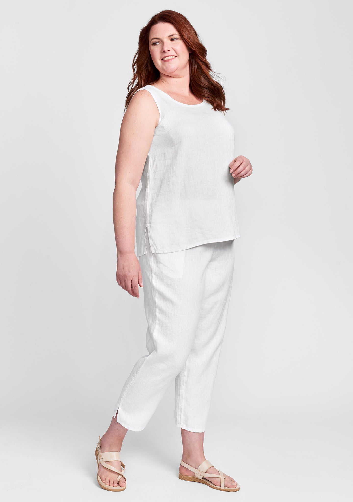 FLAX linen tank in white with linen pants in white