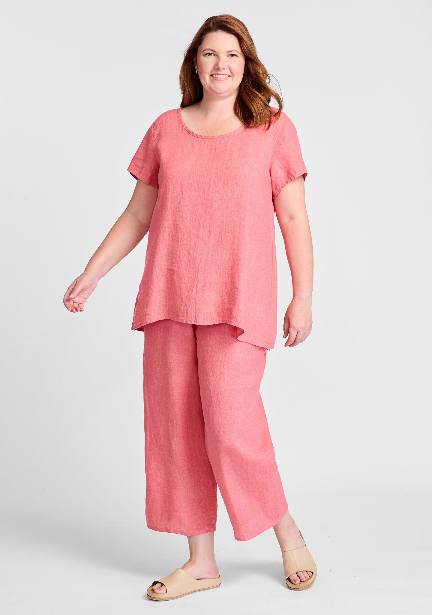 FLAX linen shirt in orange with linen pants in orange