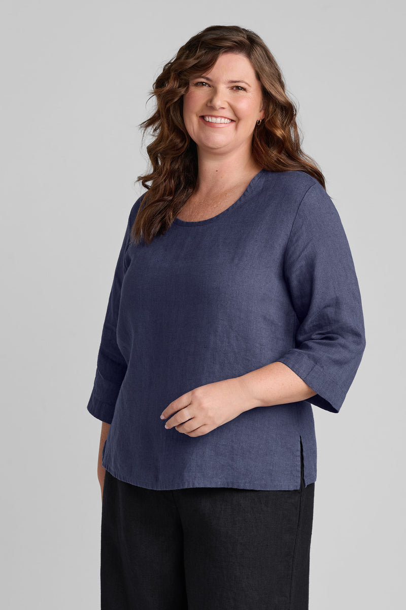 Flax linen clothing brand pullover in blue