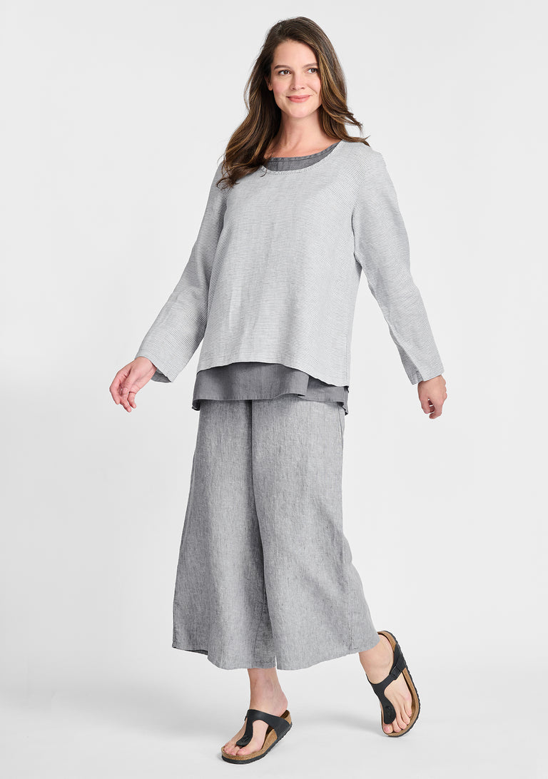 FLAX linen shirt in grey with linen tank in grey and linen pants in grey