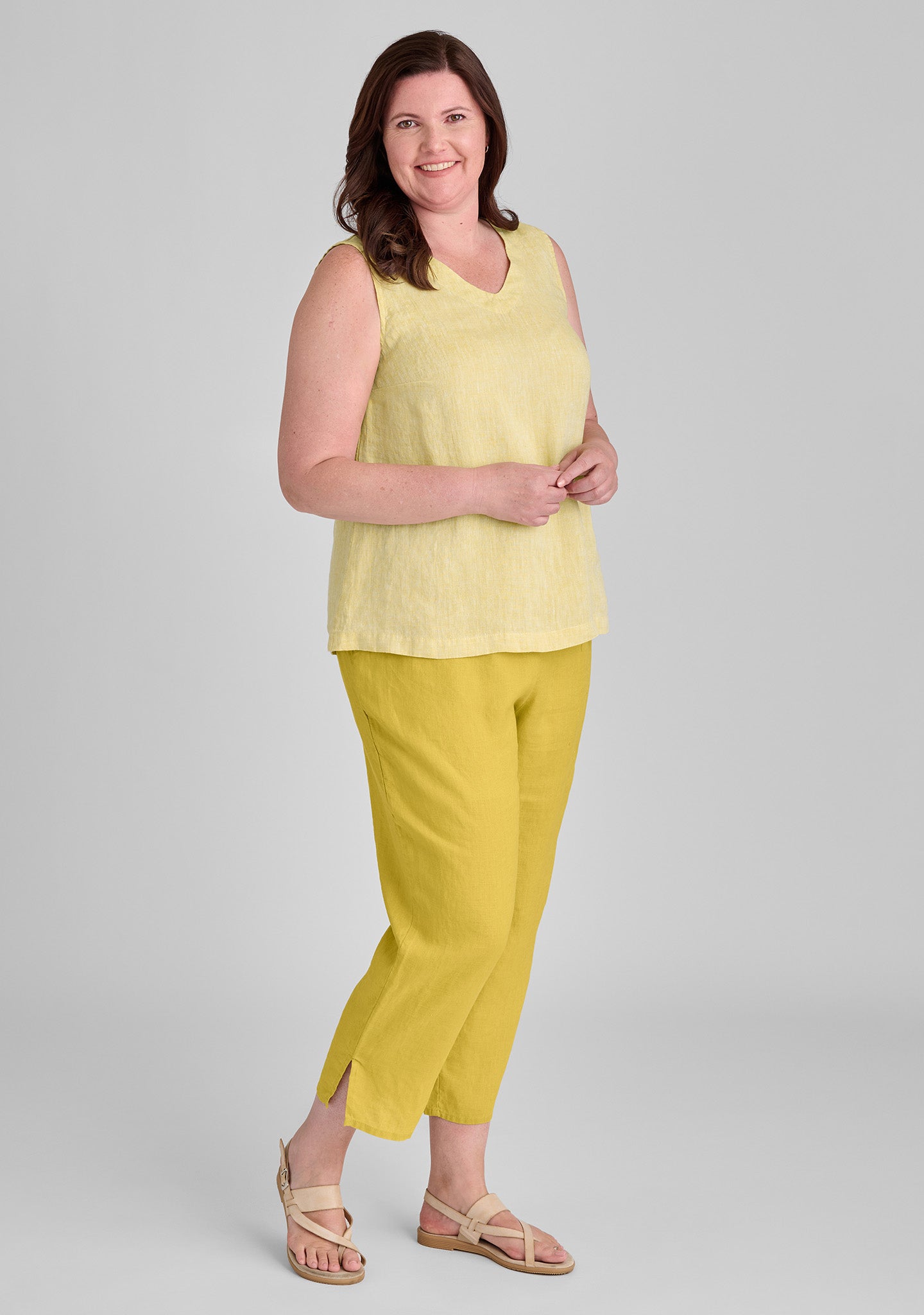 FLAX linen tank in yellow and linen pants in yellow