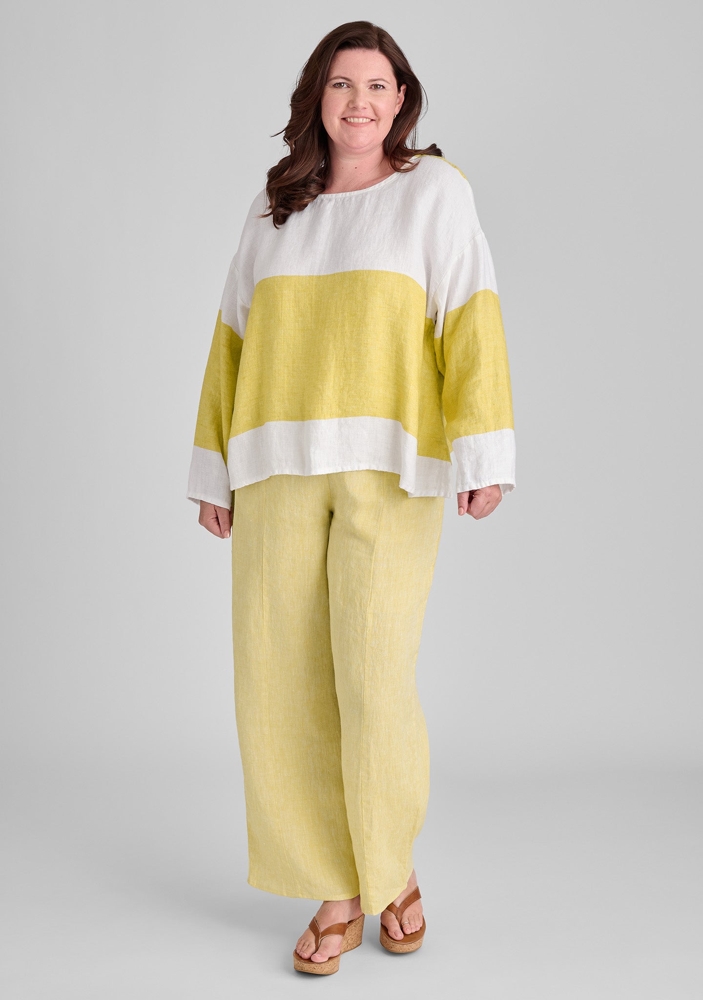 FLAX linen shirt in yellow with linen pants in yellow