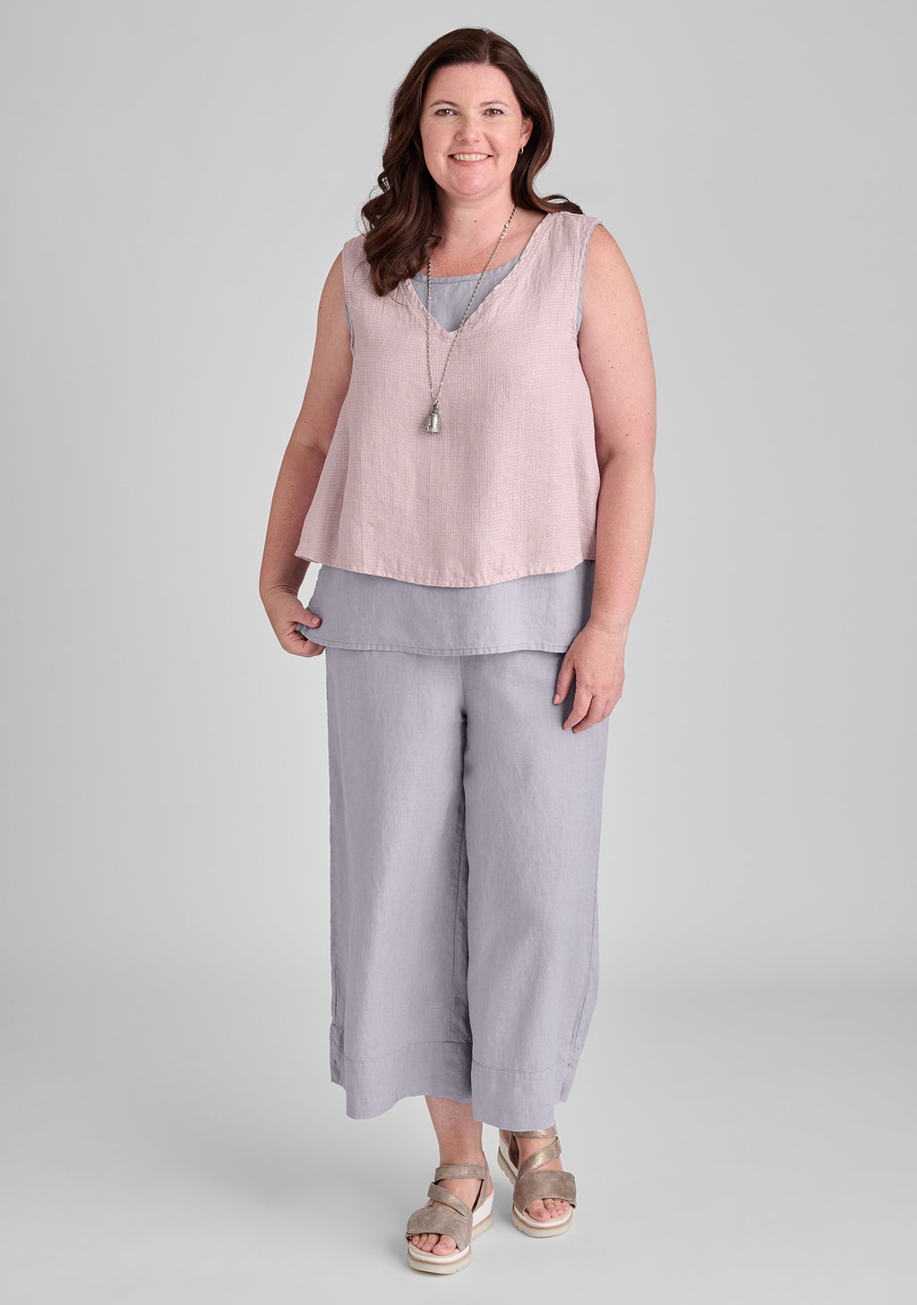 vented cuff pant linen pants with elastic waist grey