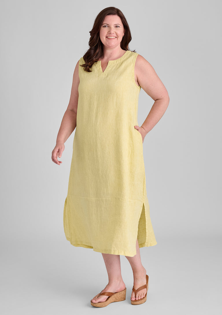 FLAX linen dress in yellow