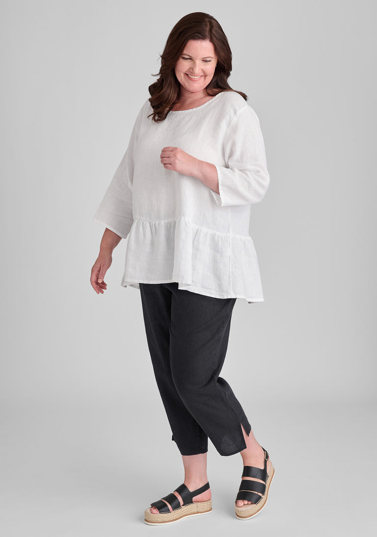 FLAX linen shirt in white with linen pants in black