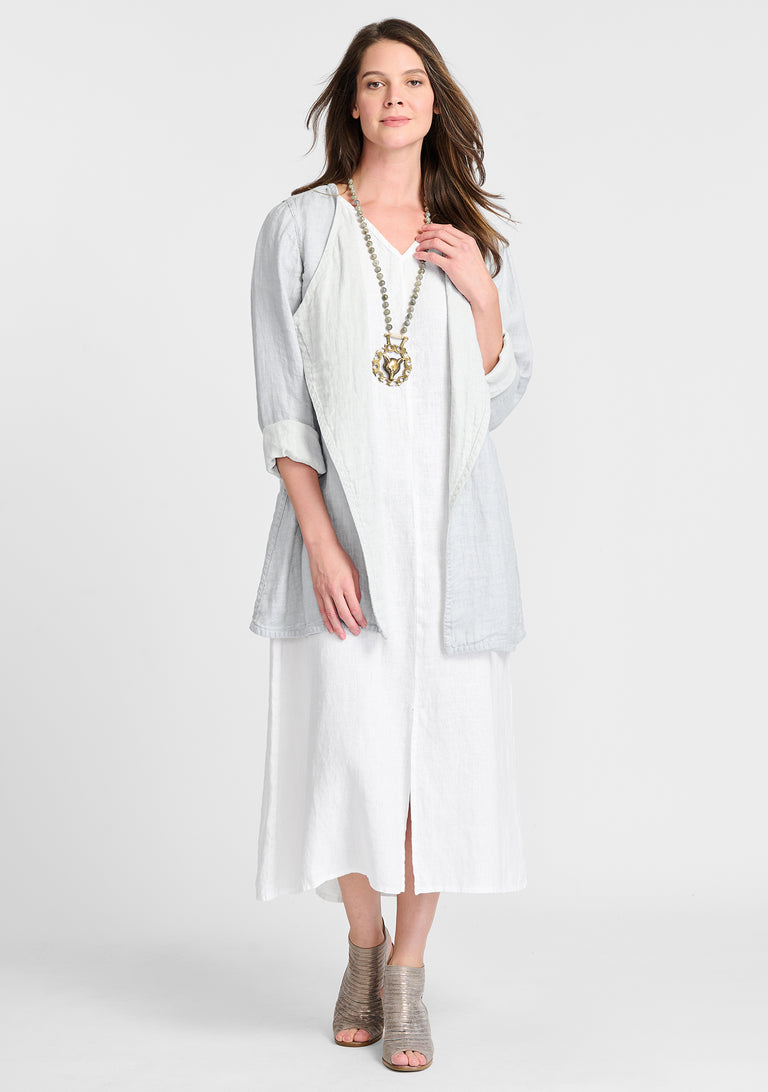 FLAX linen jacket in grey with linen dress in white