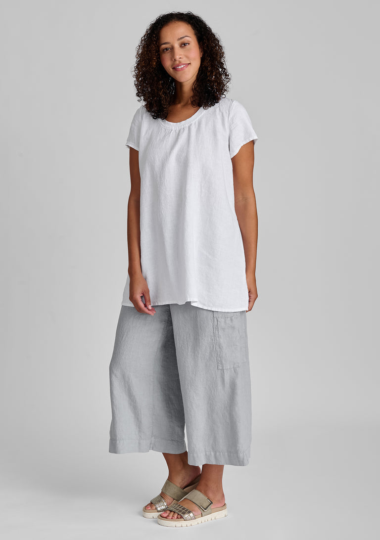 FLAX linen top in white with linen pants in grey