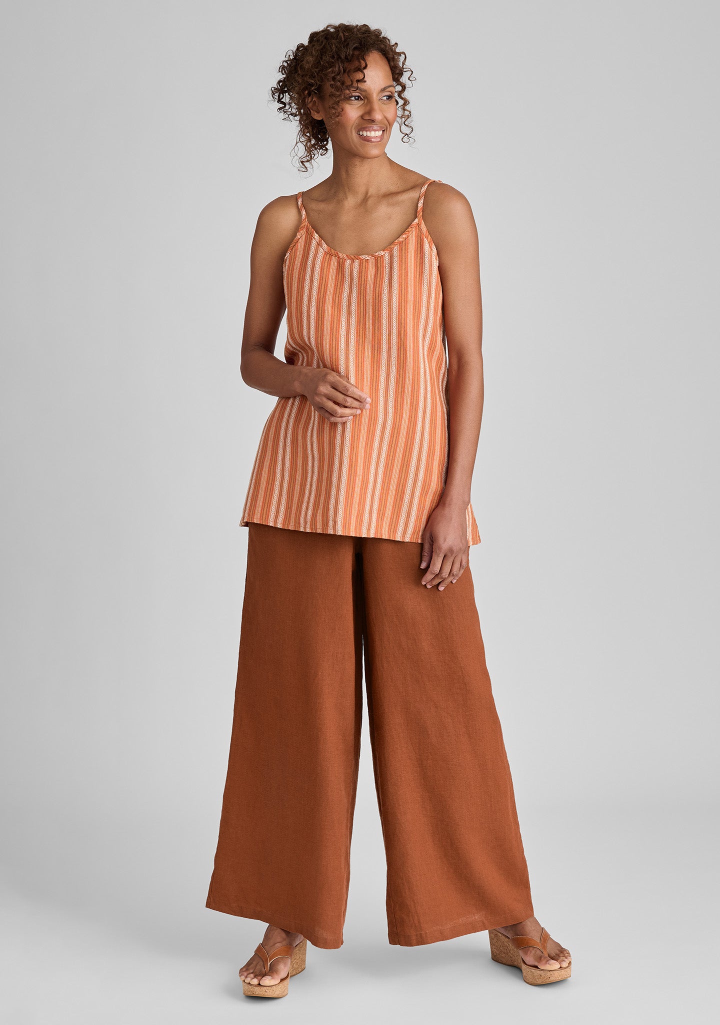 FLAX linen tank in orange with linen pants in orange