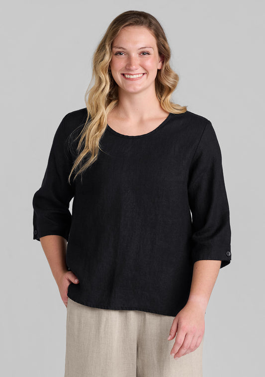 3/4 pullover linen top black