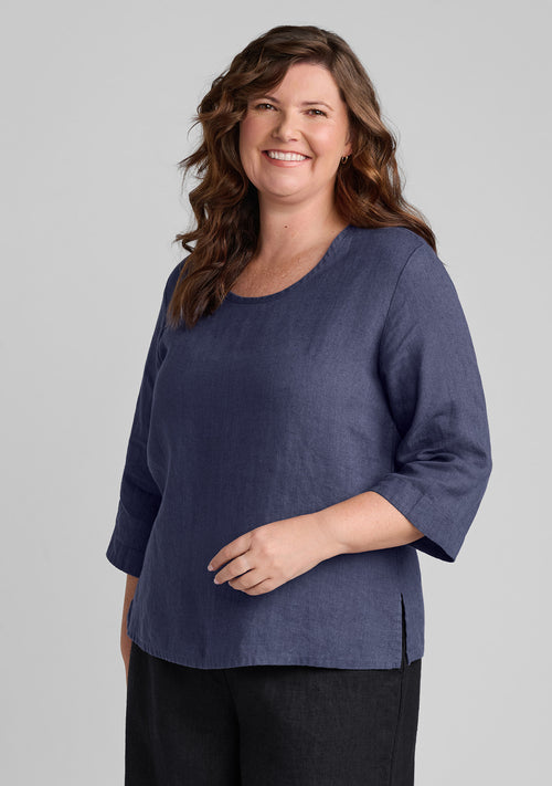 3/4 pullover linen top blue