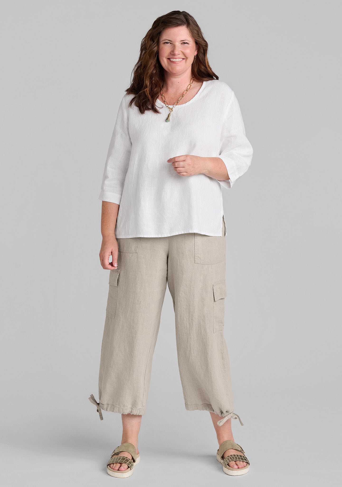 3/4 pullover linen top details