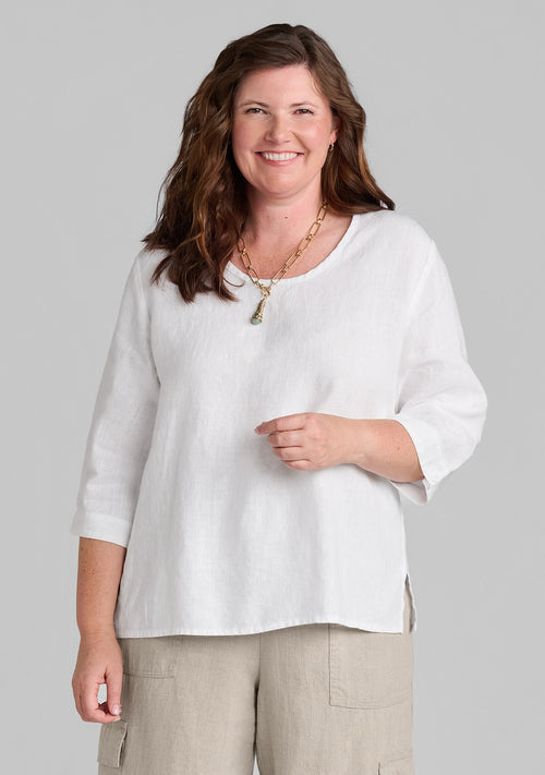 3/4 pullover linen top white