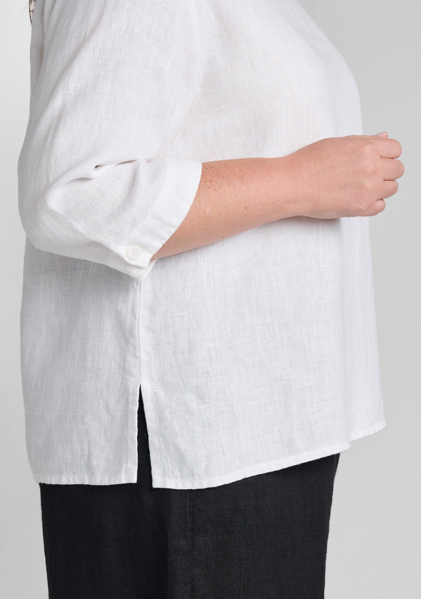 3/4 pullover linen top details