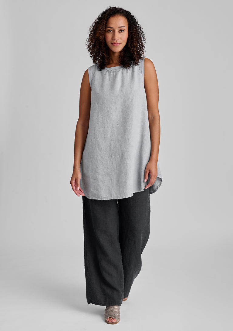 FLAX linen tank in grey with linen pants in black