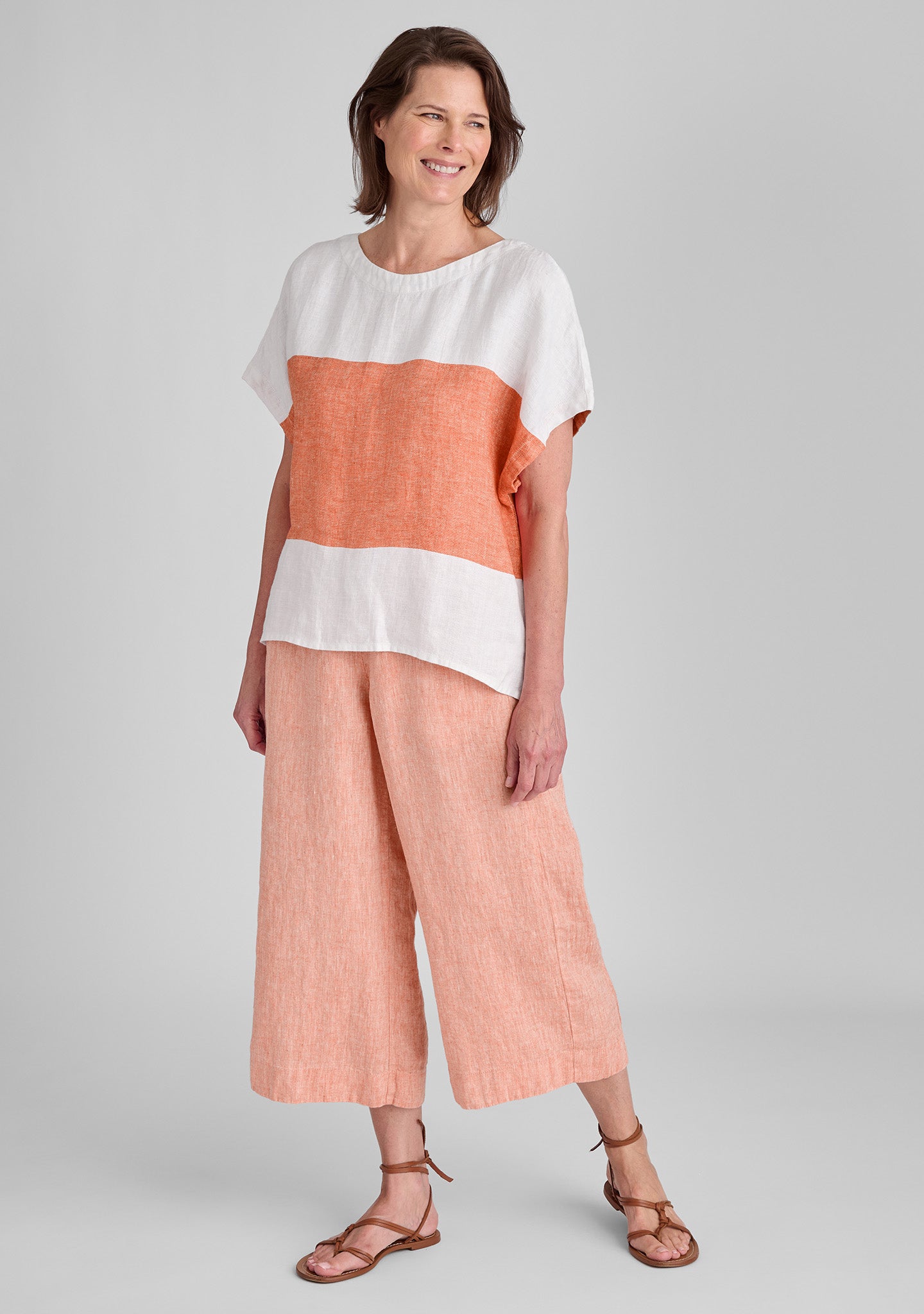 panel pants linen pants with elastic waist orange