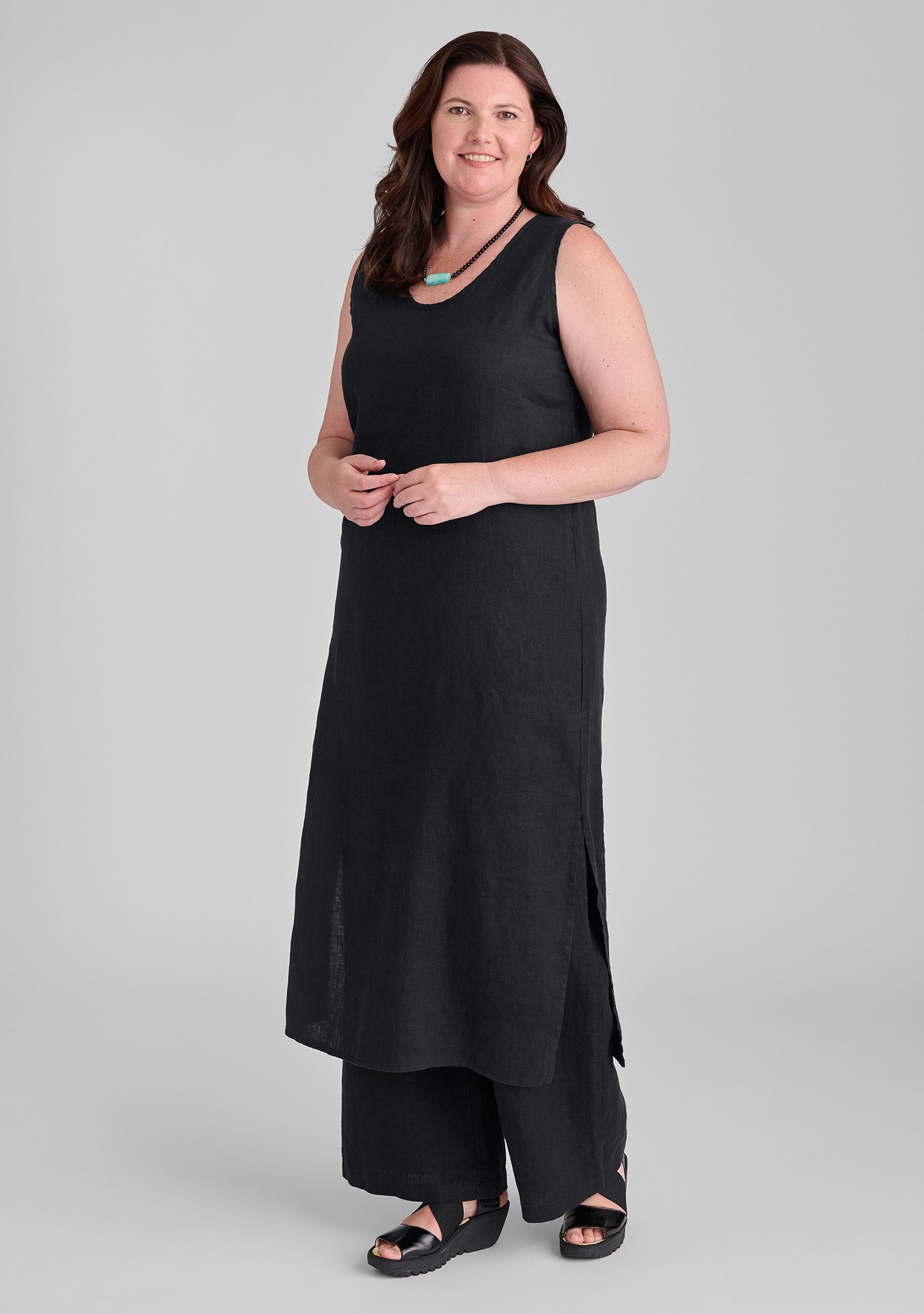 FLAX linen dress in black with linen pants in black