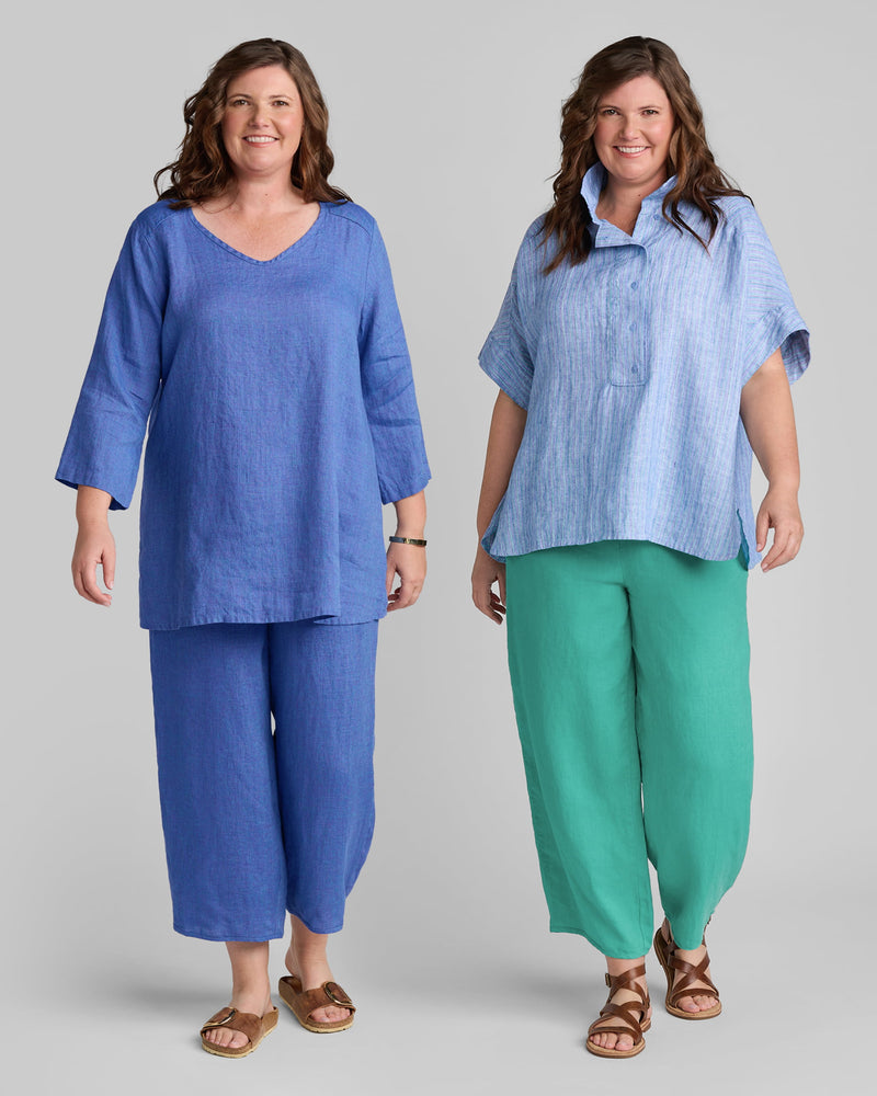 Flax clothing brand blue linen outfits