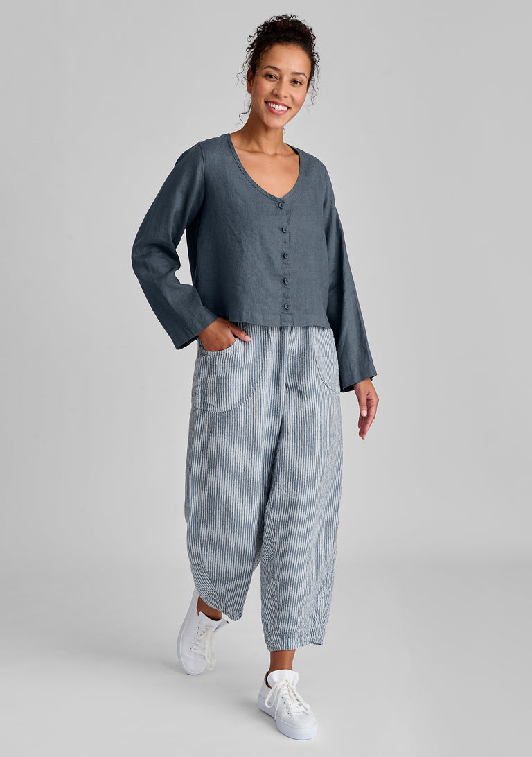 FLAX linen blouse in blue with linen pants in blue