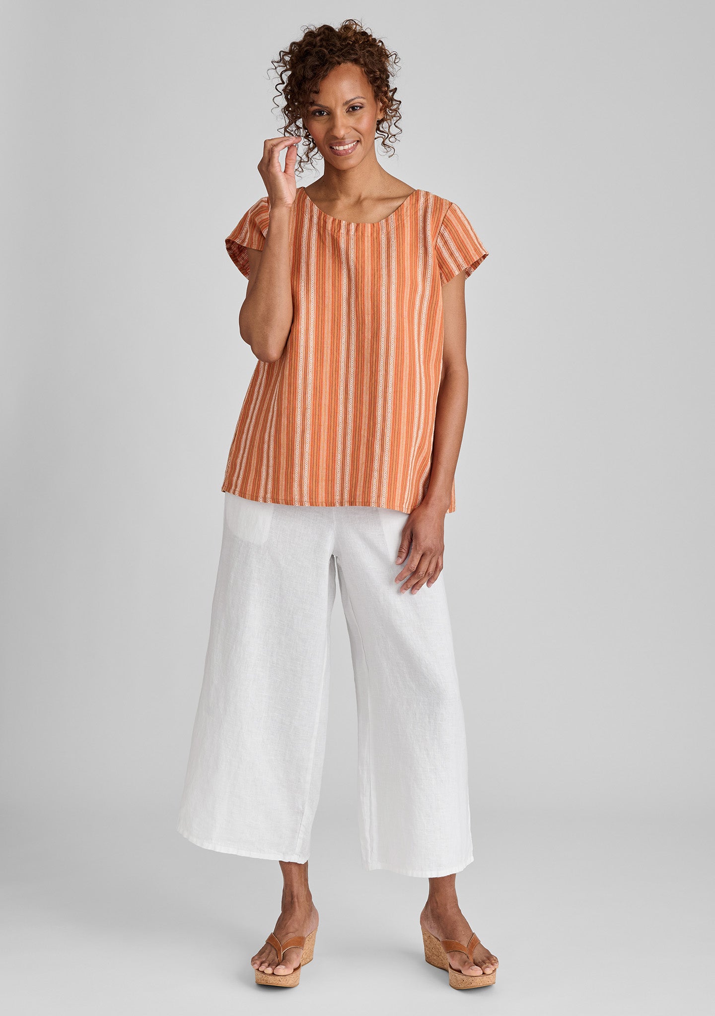 FLAX linen t shirt in orange and linen pants in white
