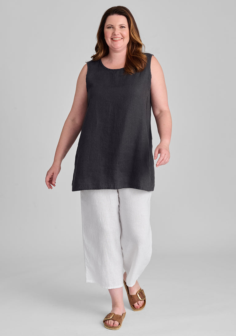 FLAX linen tank in grey with linen pants in white