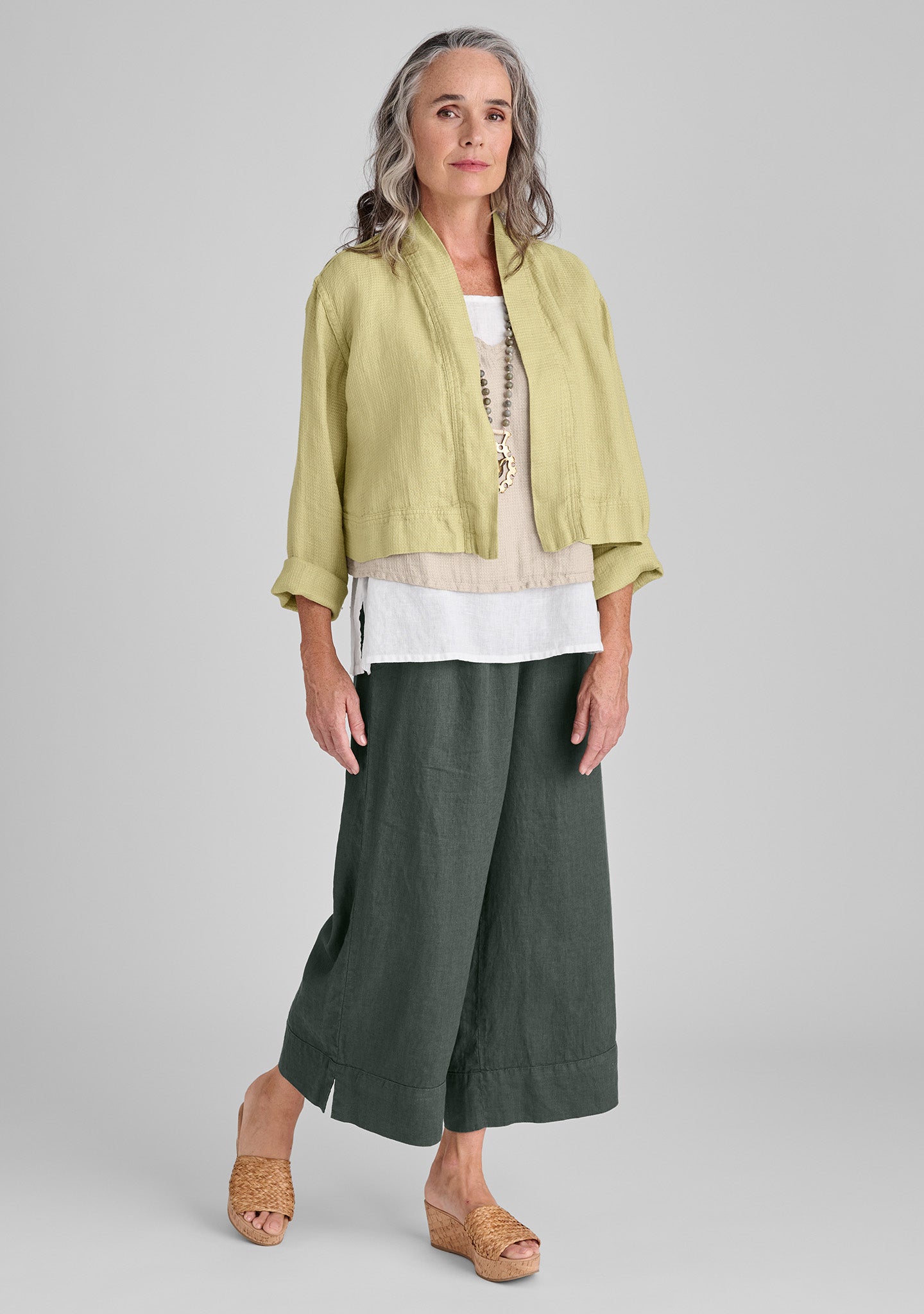 cropped cardigan linen cardigan green