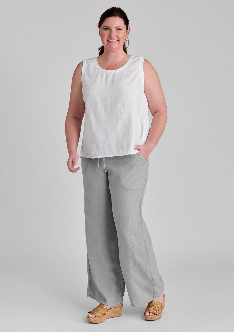FLAX linen tank in white with linen pants in grey