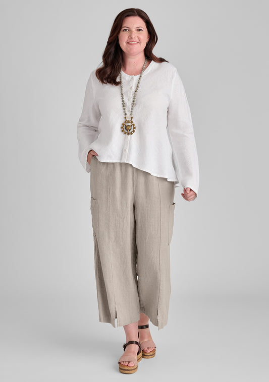 modern flood linen pants with elastic waist natural