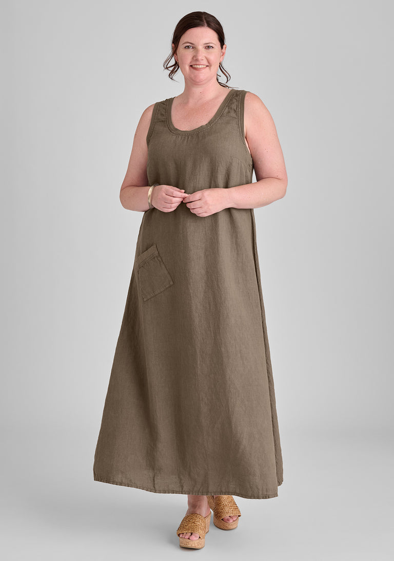 FLAX linen dress in brown