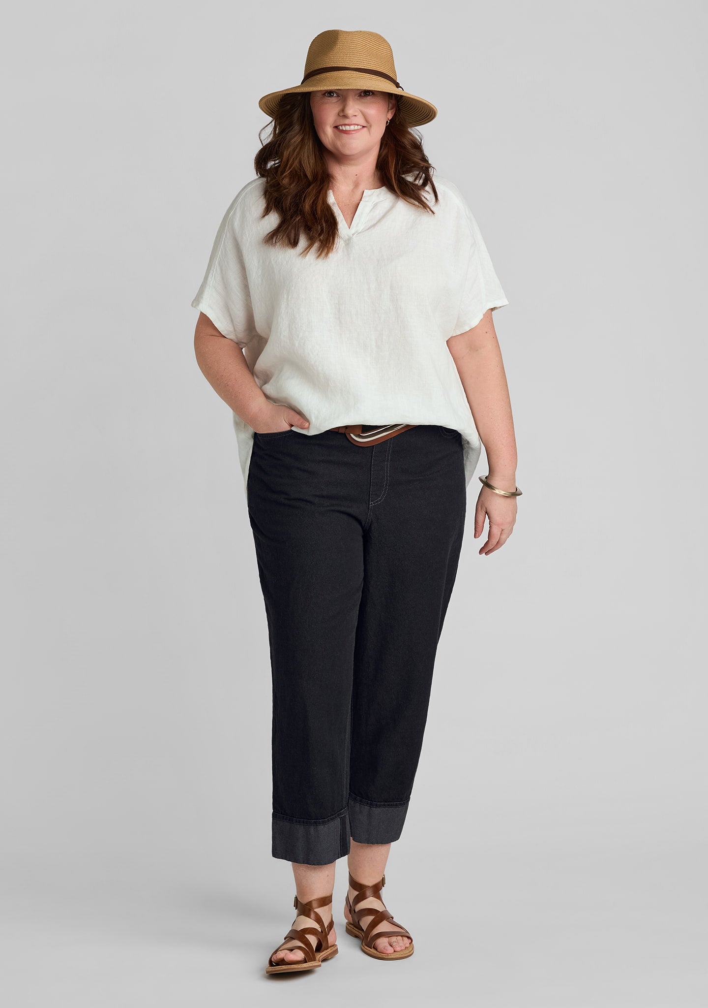 FLAX linen shirt in white with linen blend denim in black