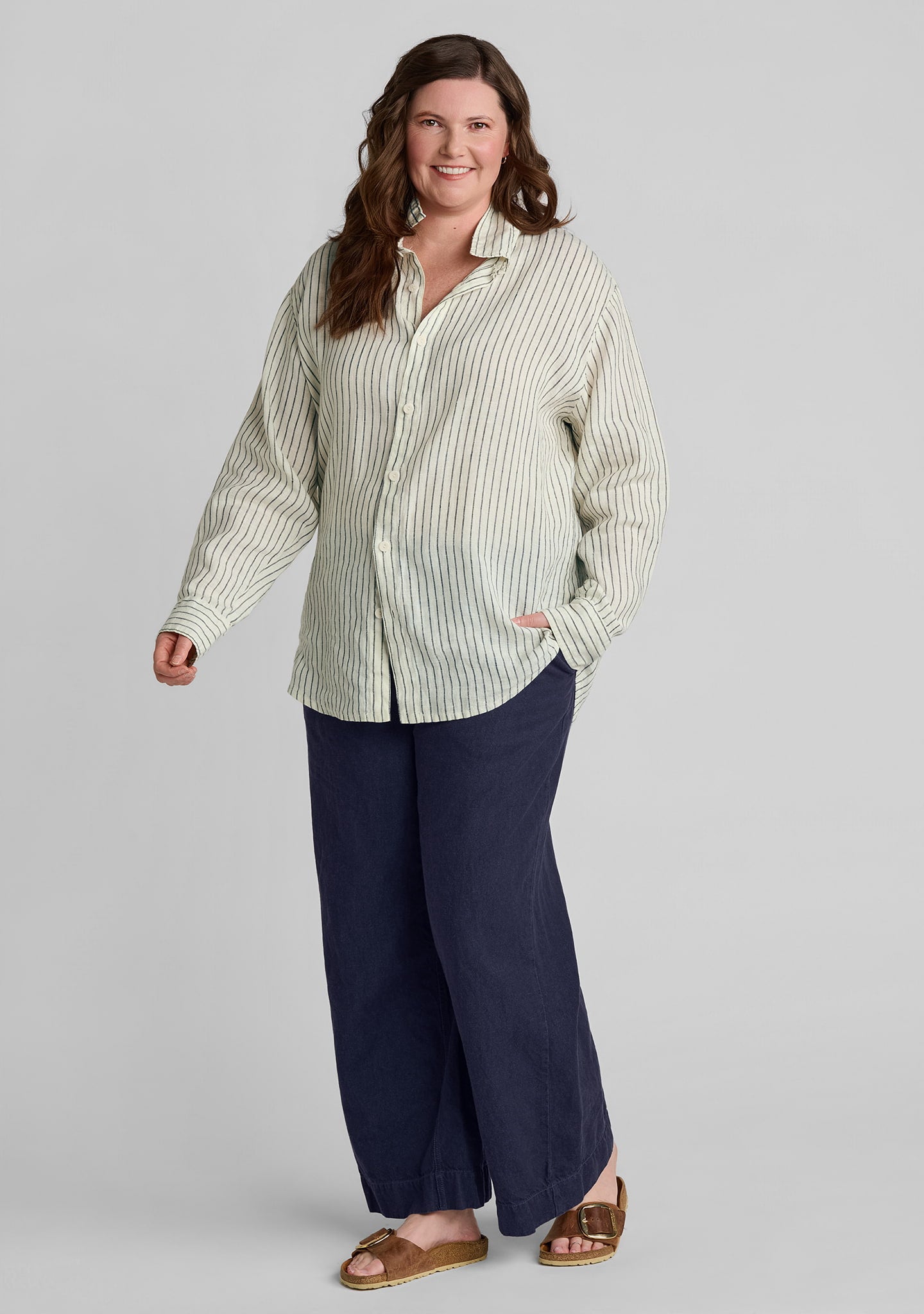 FLAX linen shirt in yellow with linen blend denim in blue