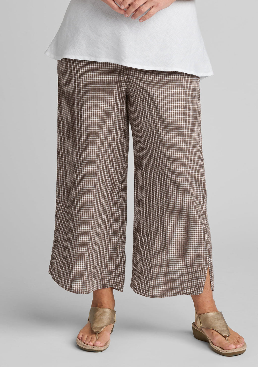 airy floods linen pants with elastic waist brown