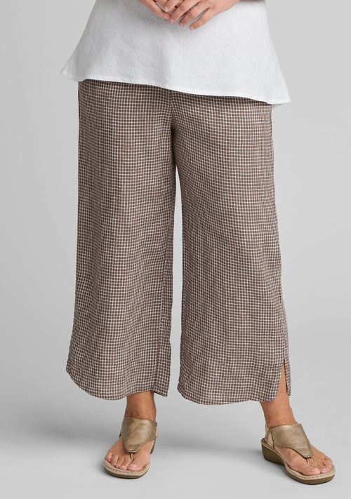 airy floods linen pants with elastic waist brown