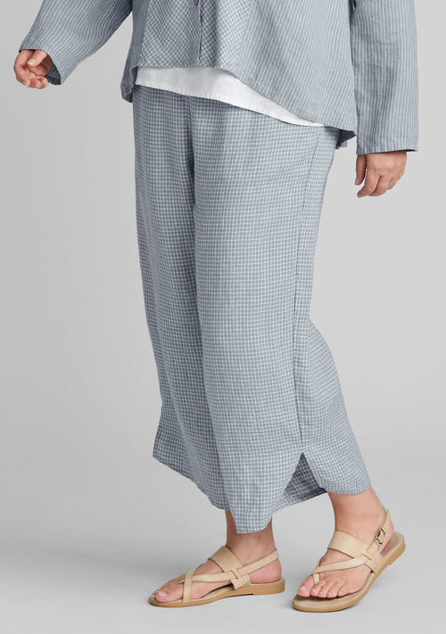 airy floods linen pants with elastic waist blue