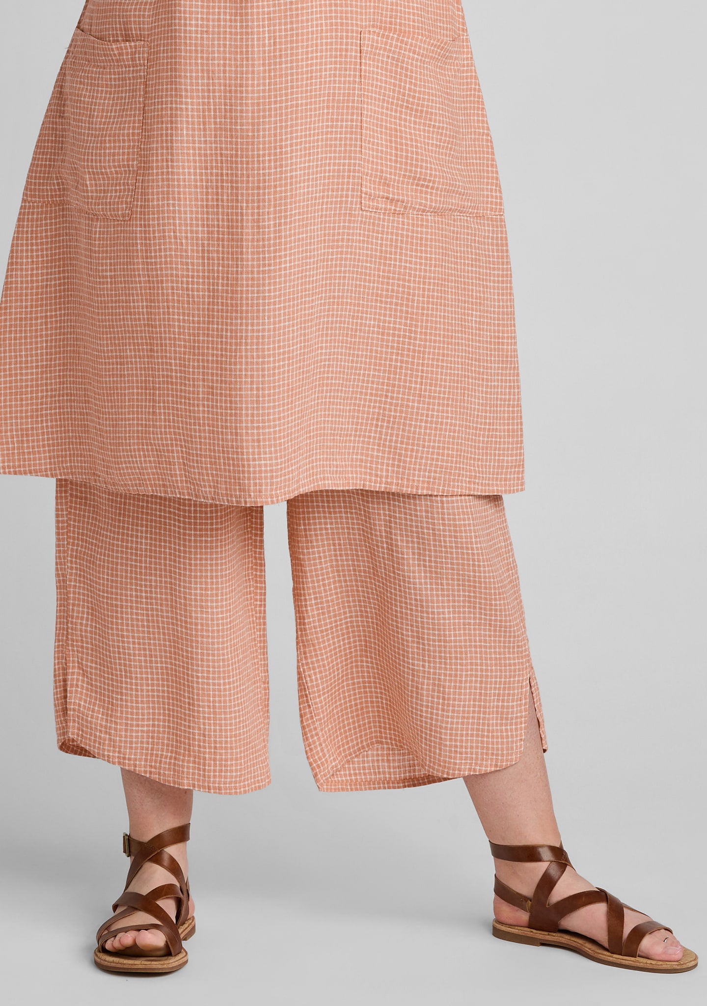 airy floods linen pants with elastic waist orange