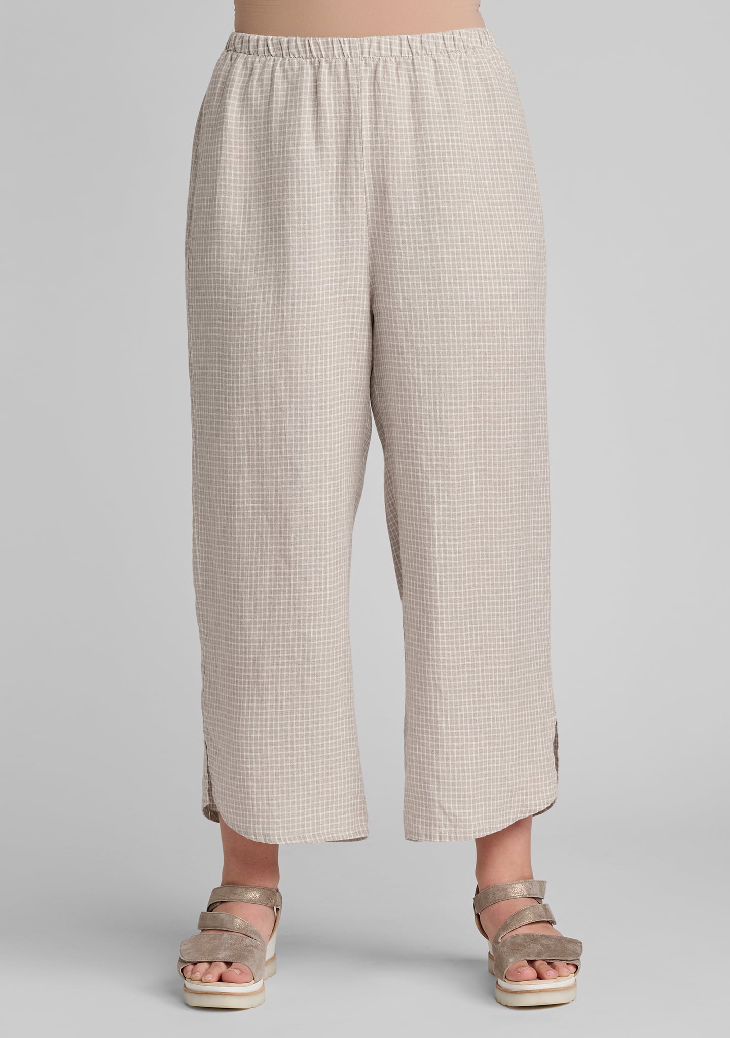 airy floods linen pants with elastic waist details