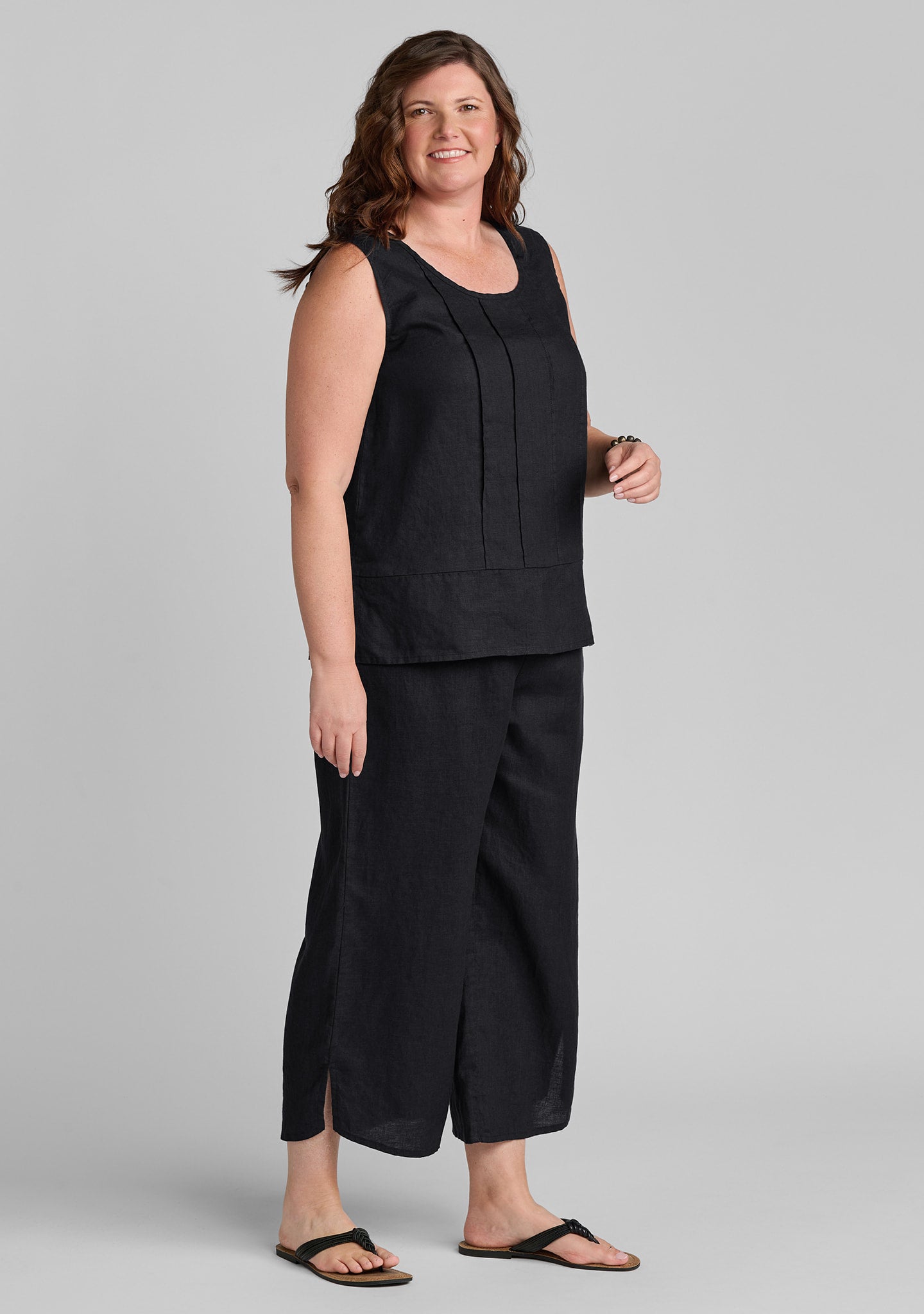 airy floods linen pants with elastic waist details