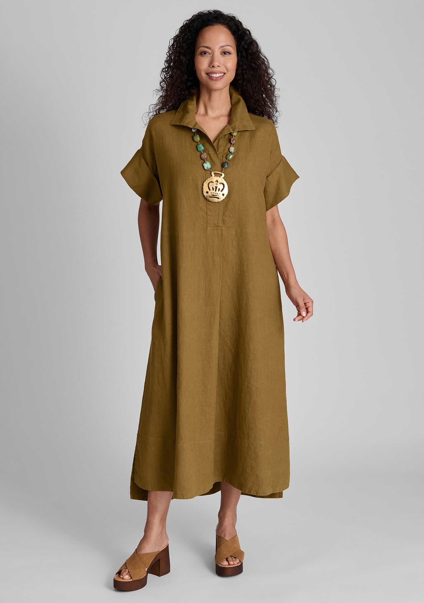 artful shirtdress linen dress brown