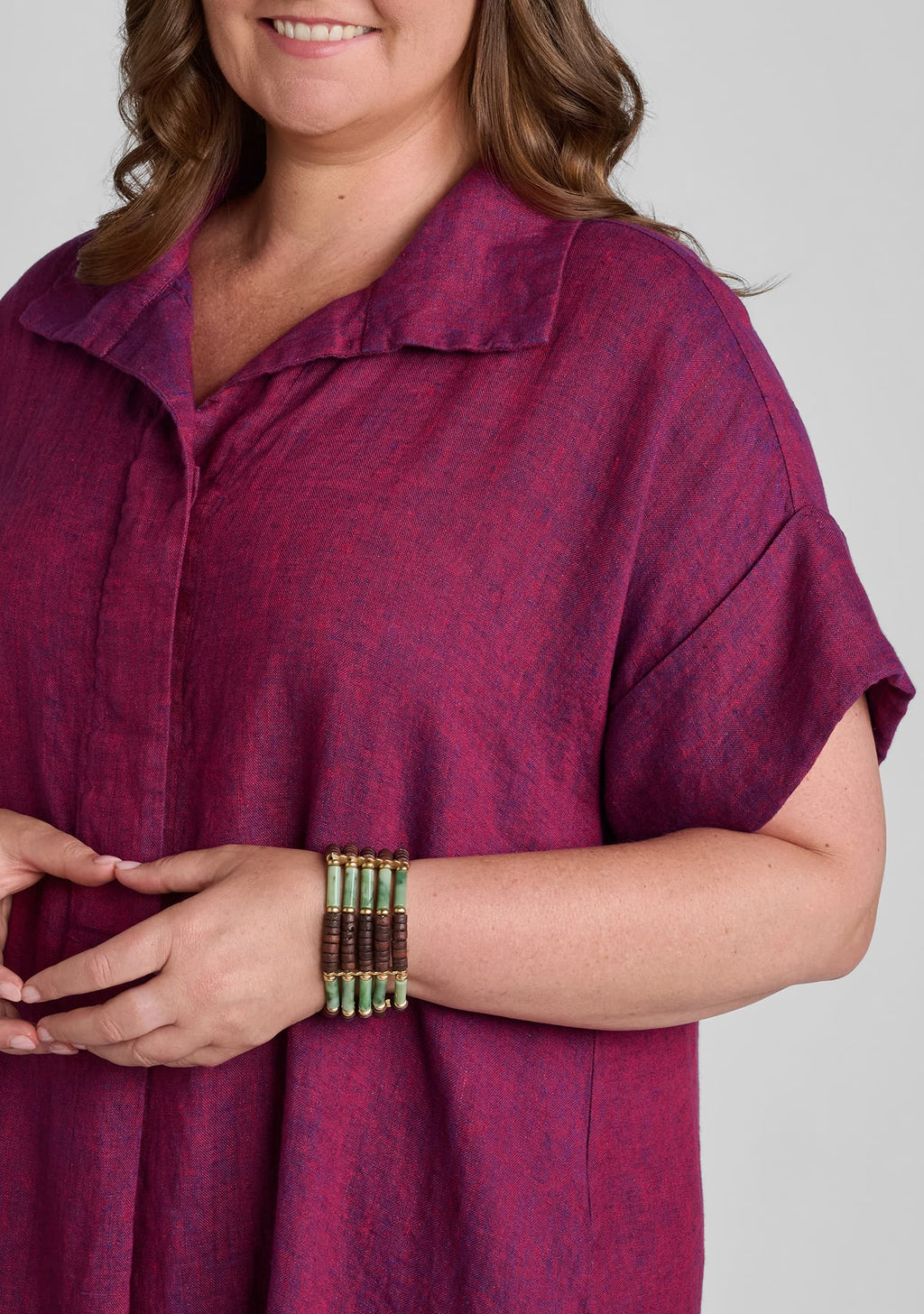 close up view of sleeve detail and collar
