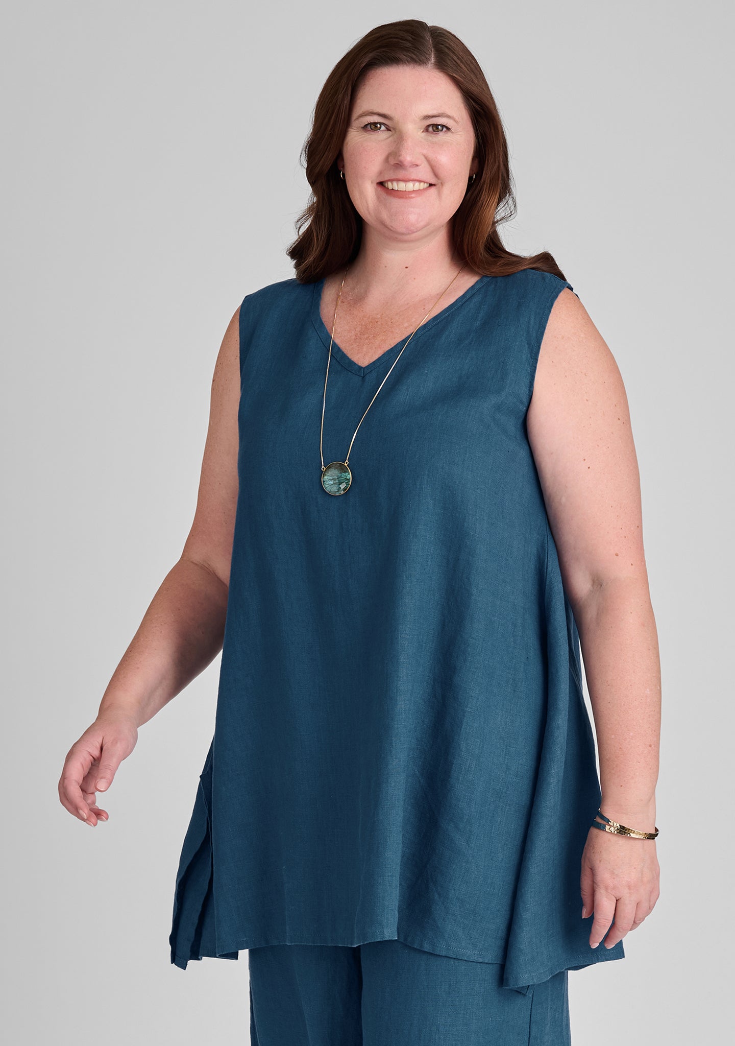 artistic tunic linen tank blue