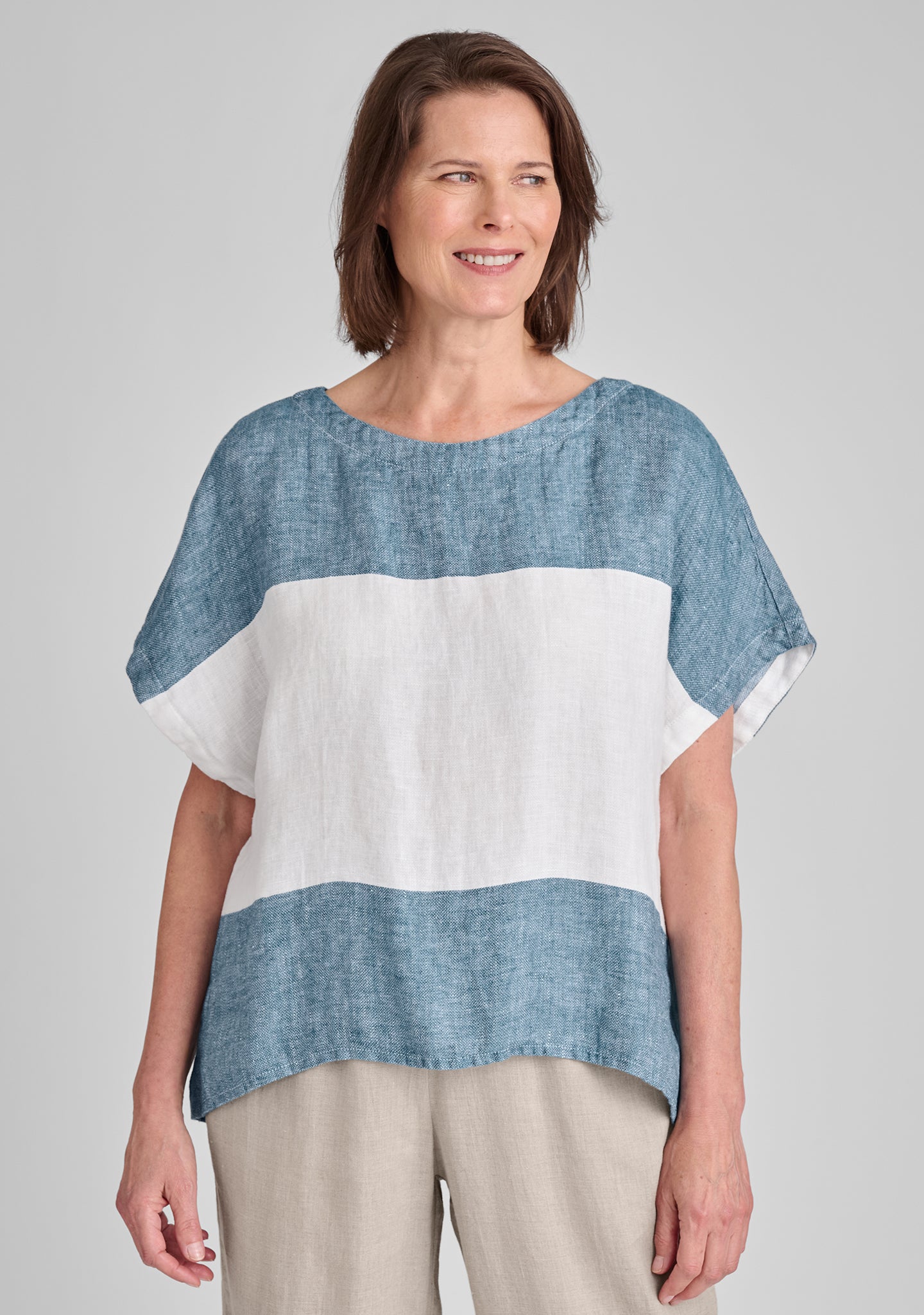 back slit tee linen shirt blue