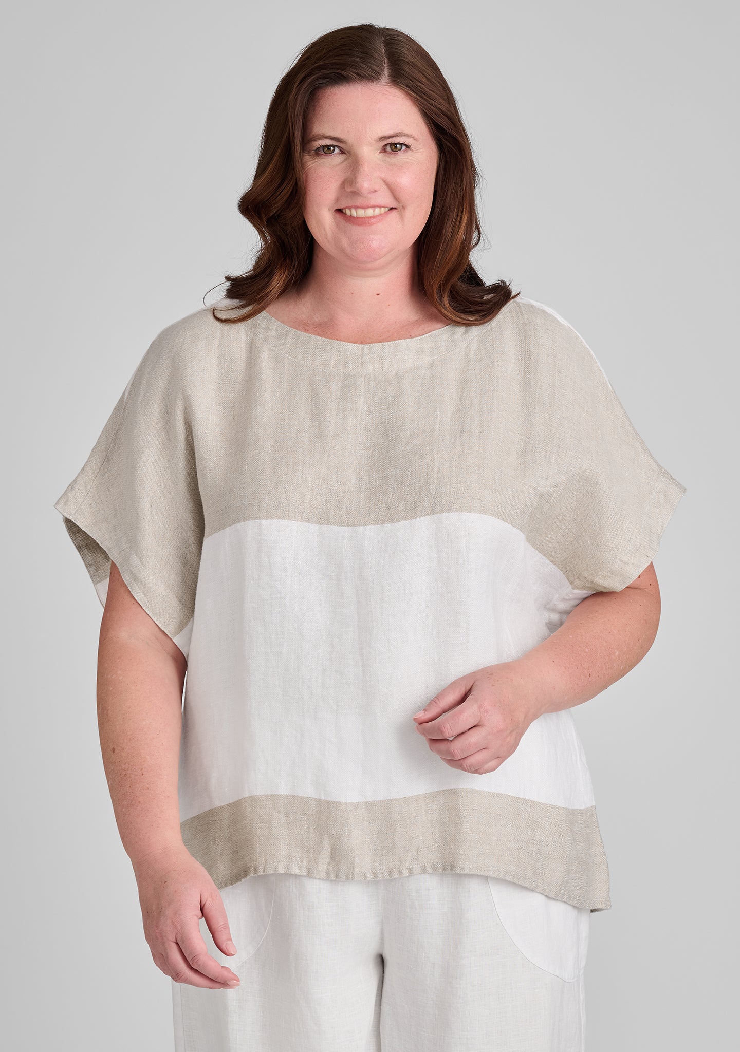 Back Slit Tee - Linen Shirt - FINAL SALE - Sand Stripe