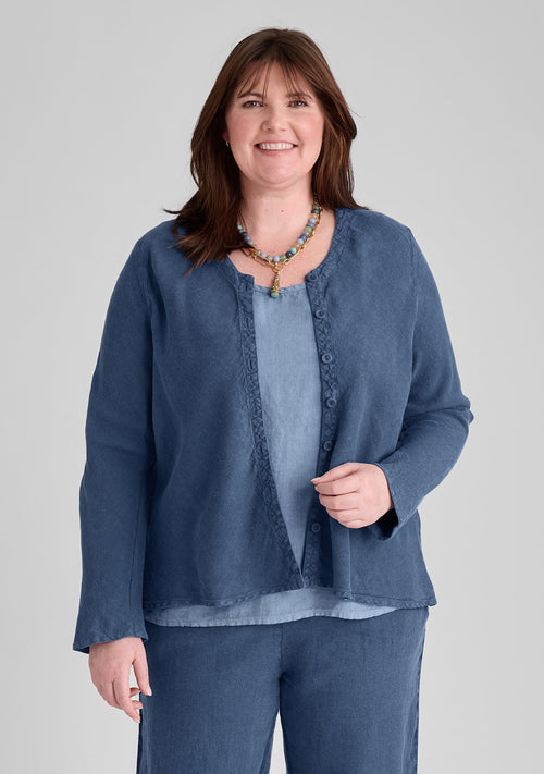 beneficial blouse linen cardigan blue