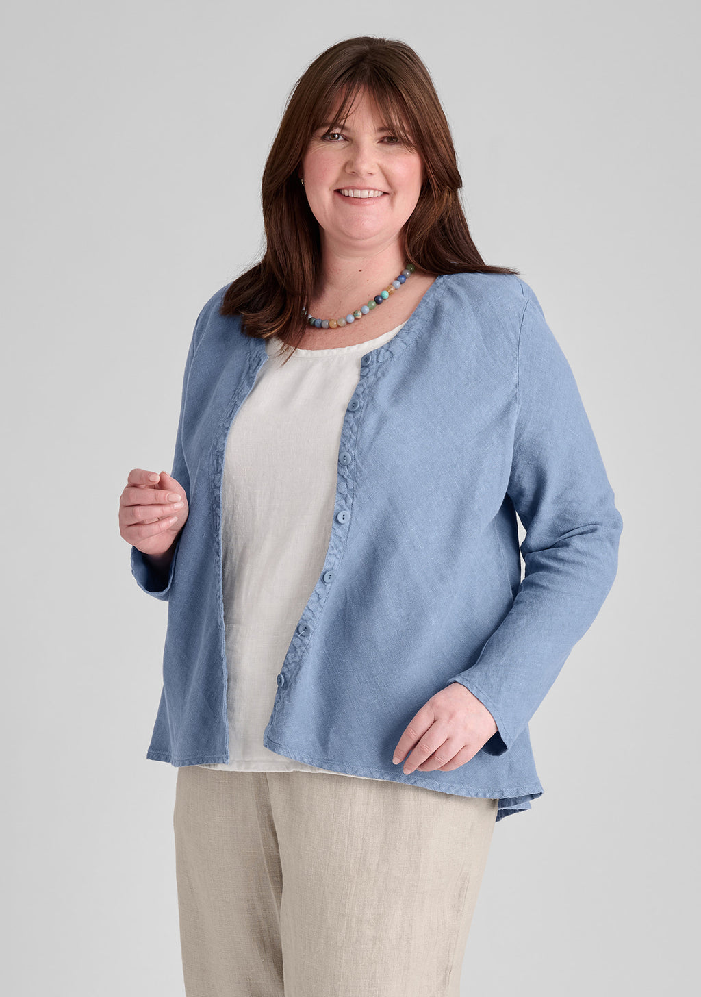 beneficial blouse linen cardigan blue