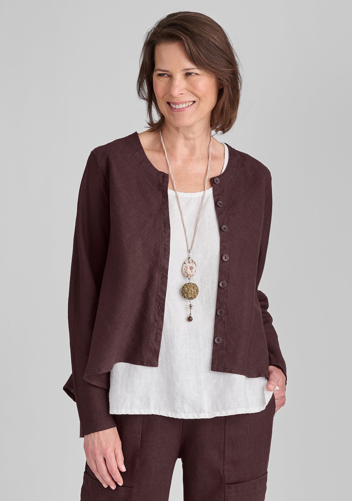 beneficial blouse linen cardigan brown