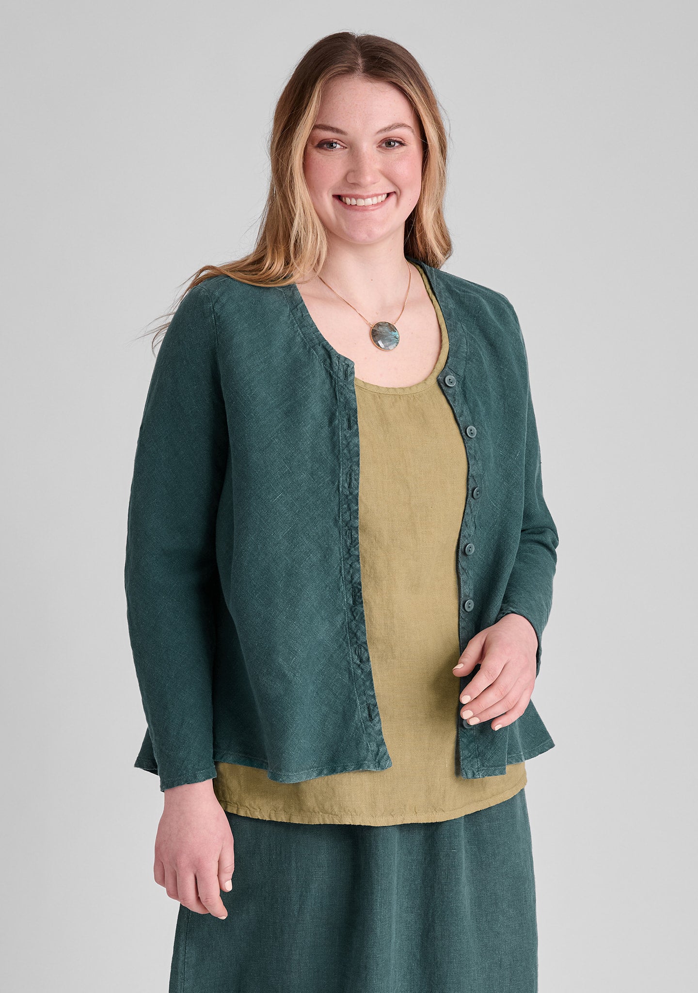 beneficial blouse linen cardigan green
