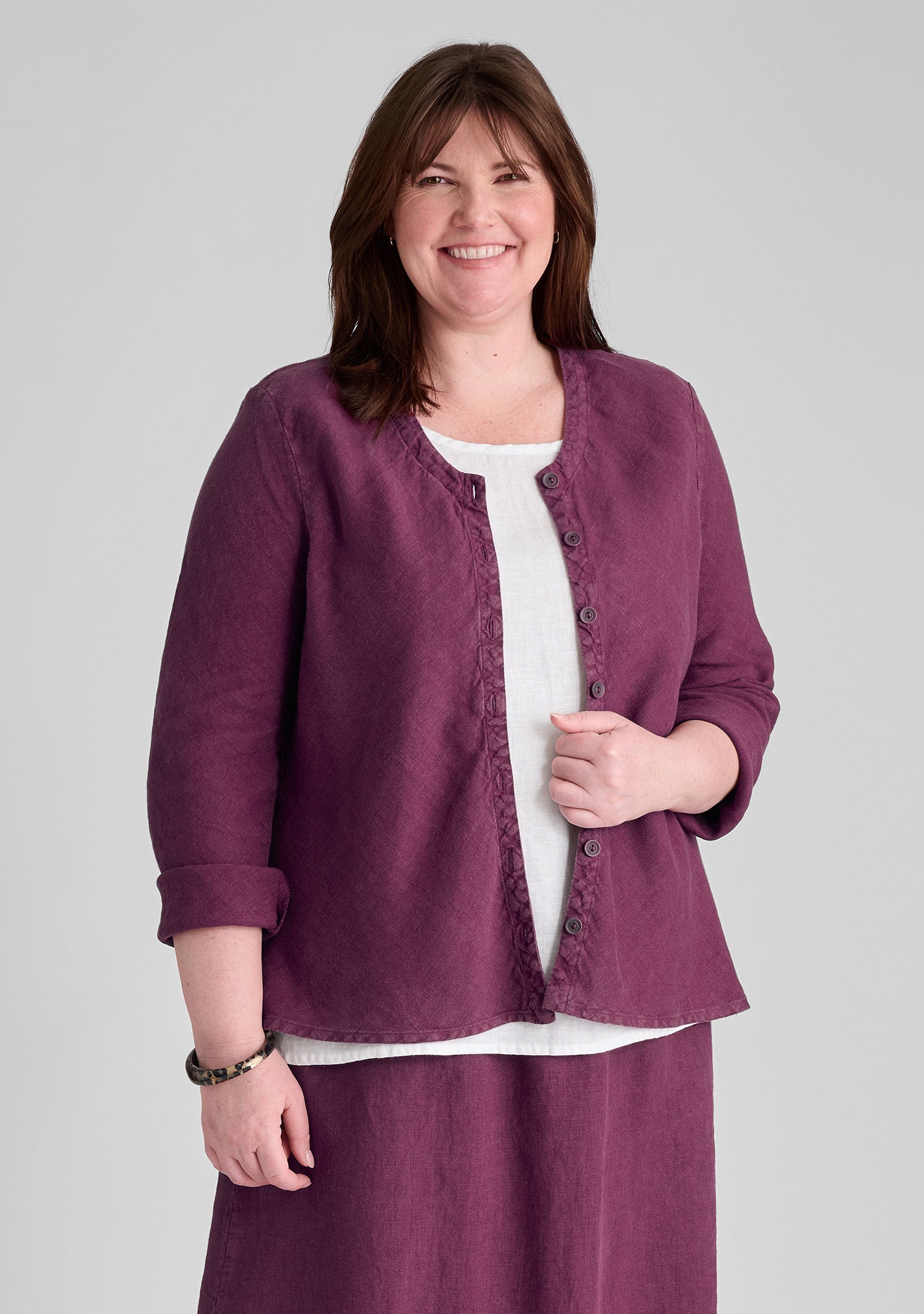 Beneficial Blouse - Linen Cardigan - Mulberry