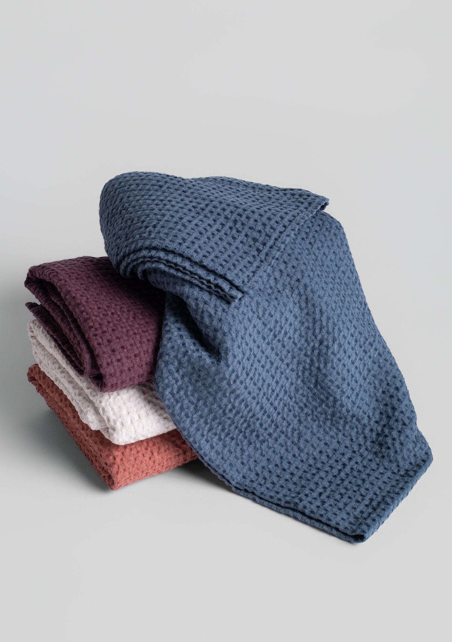 Throw Blanket - Linen Cotton Blend - Blue Spruce Waffle