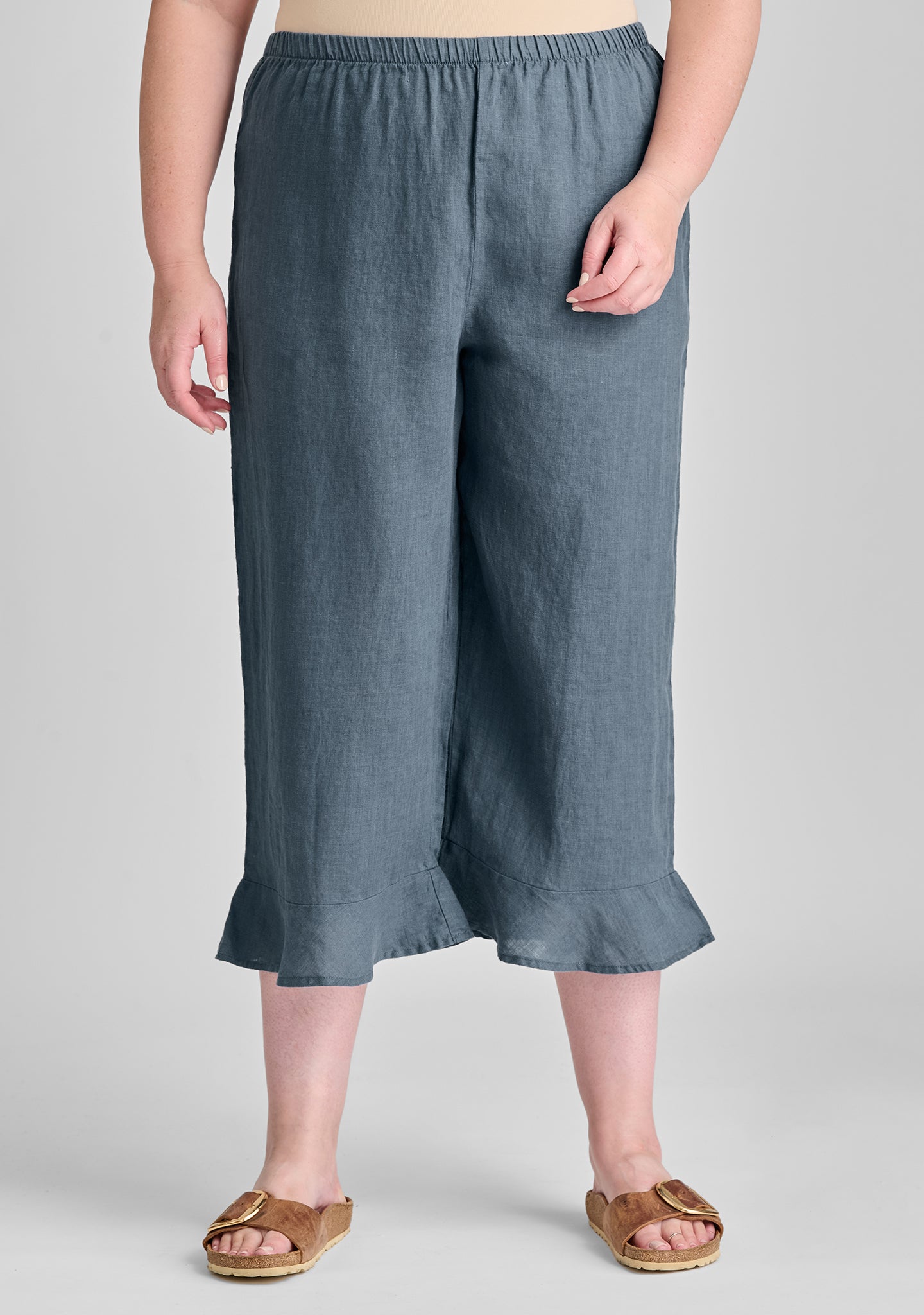 bloomers linen pants with elastic waist blue