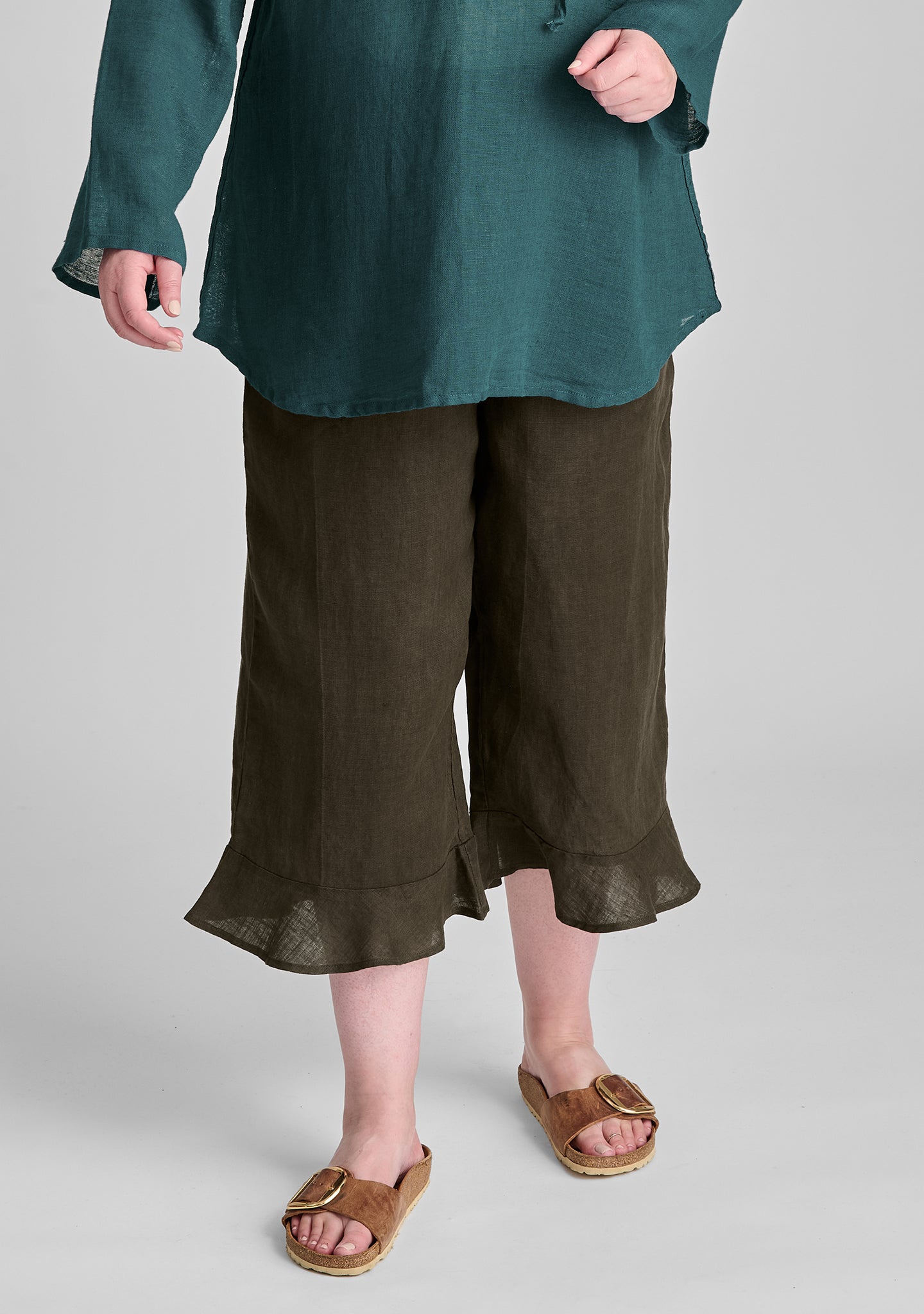 bloomers linen pants with elastic waist brown