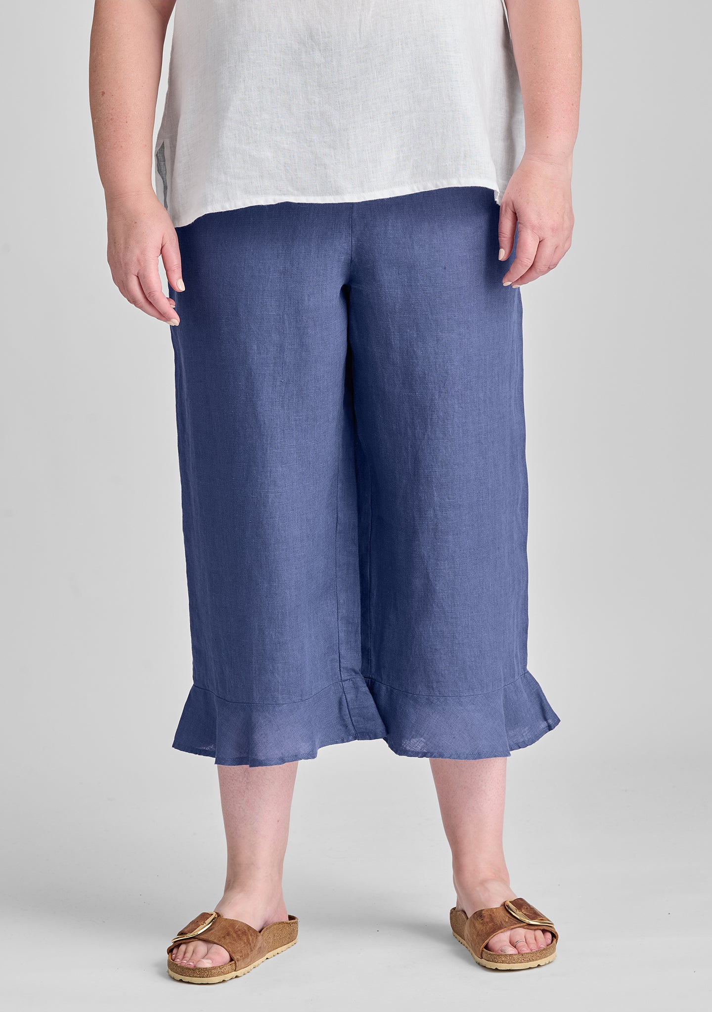 bloomers linen pants with elastic waist blue